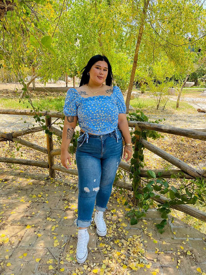 Ruched Knot Swiss Dot Top