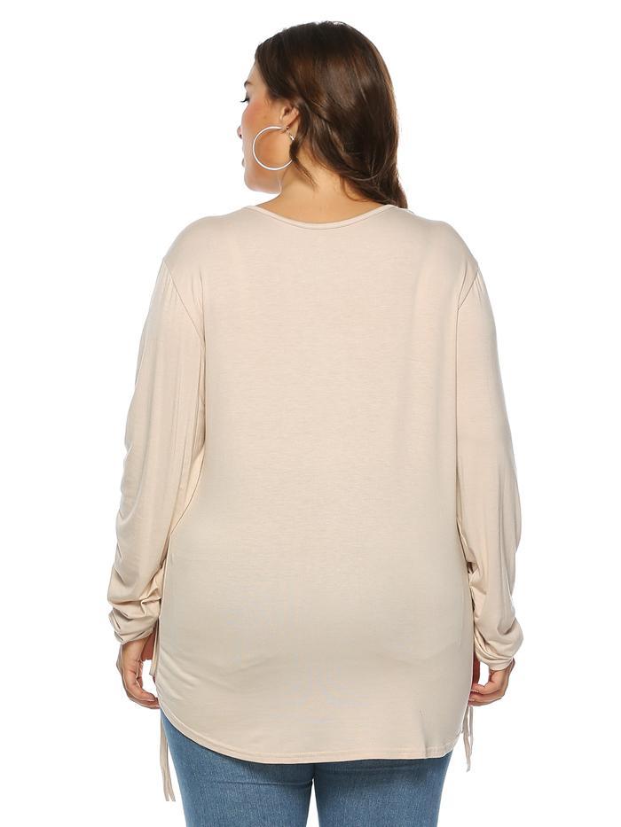 Shirring Sleeve Solid Color T-shirt