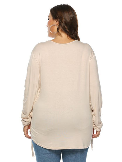 Shirring Sleeve Solid Color T-shirt