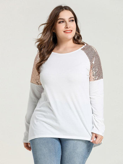 Sequin Patchwork Round Neck T-shirt