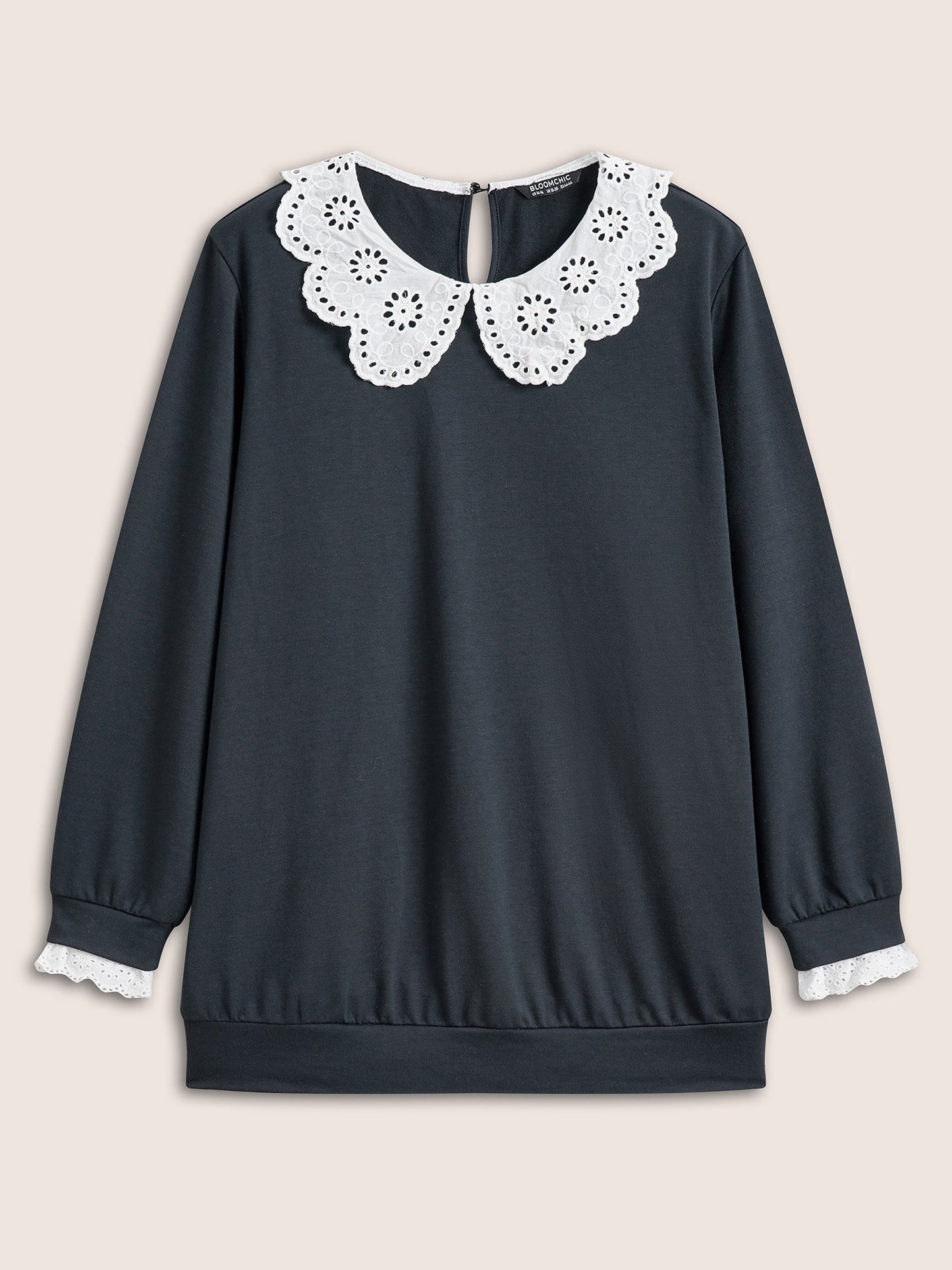 Contrast Peter Pan Collar Broderie Anglaise Sweatshirt