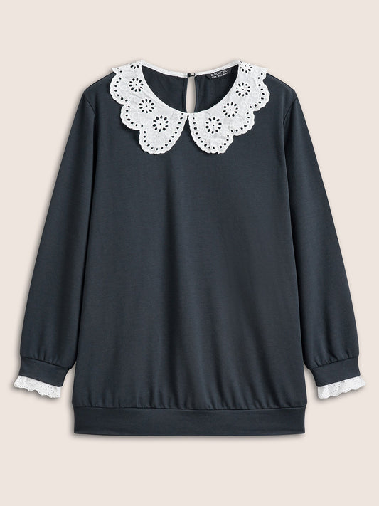 Contrast Peter Pan Collar Broderie Anglaise Sweatshirt