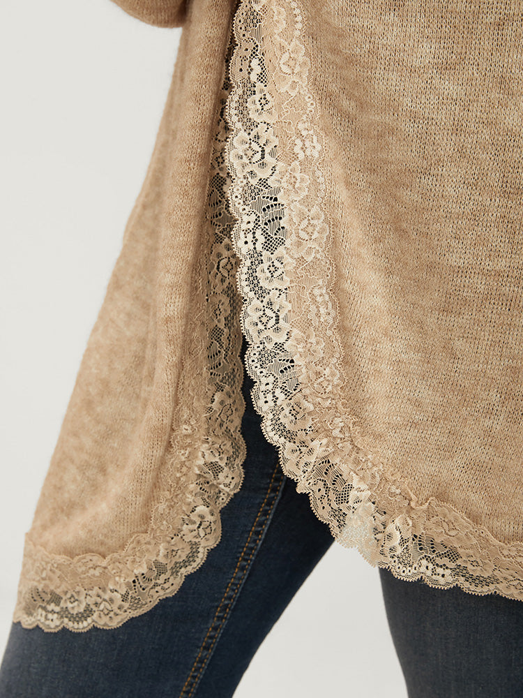 Plain Lace Trim Pocket Open Front Coat