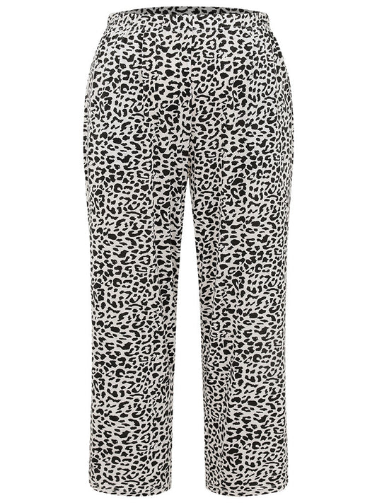 Halloween Leopard Print Elastic Waist Sleep Pants