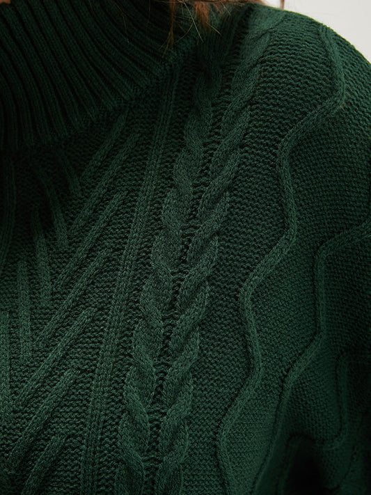 Solid Geometric Pointelle Knit Funnel Neck Knit Top