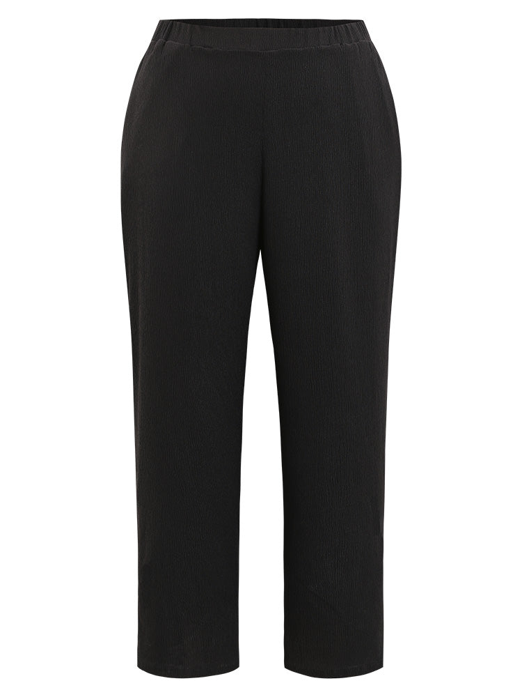 Plain Pocket Elastic Waist Woven Pants