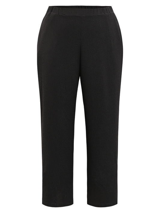 Plain Pocket Elastic Waist Woven Pants