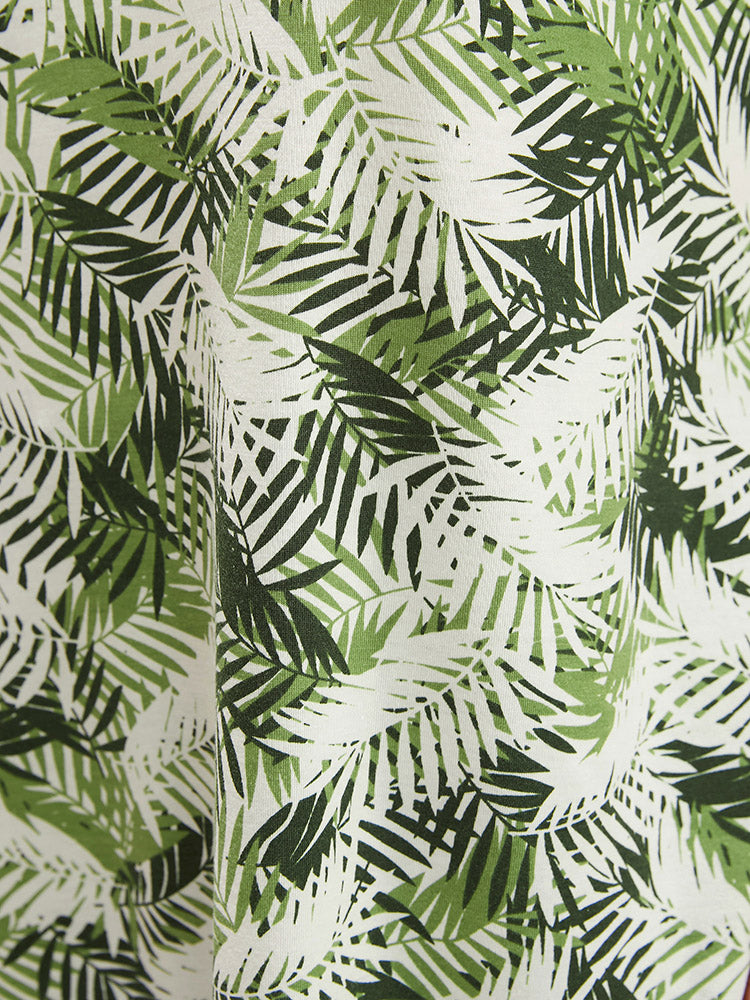 Tropical Print V Neck Contrast T-shirt