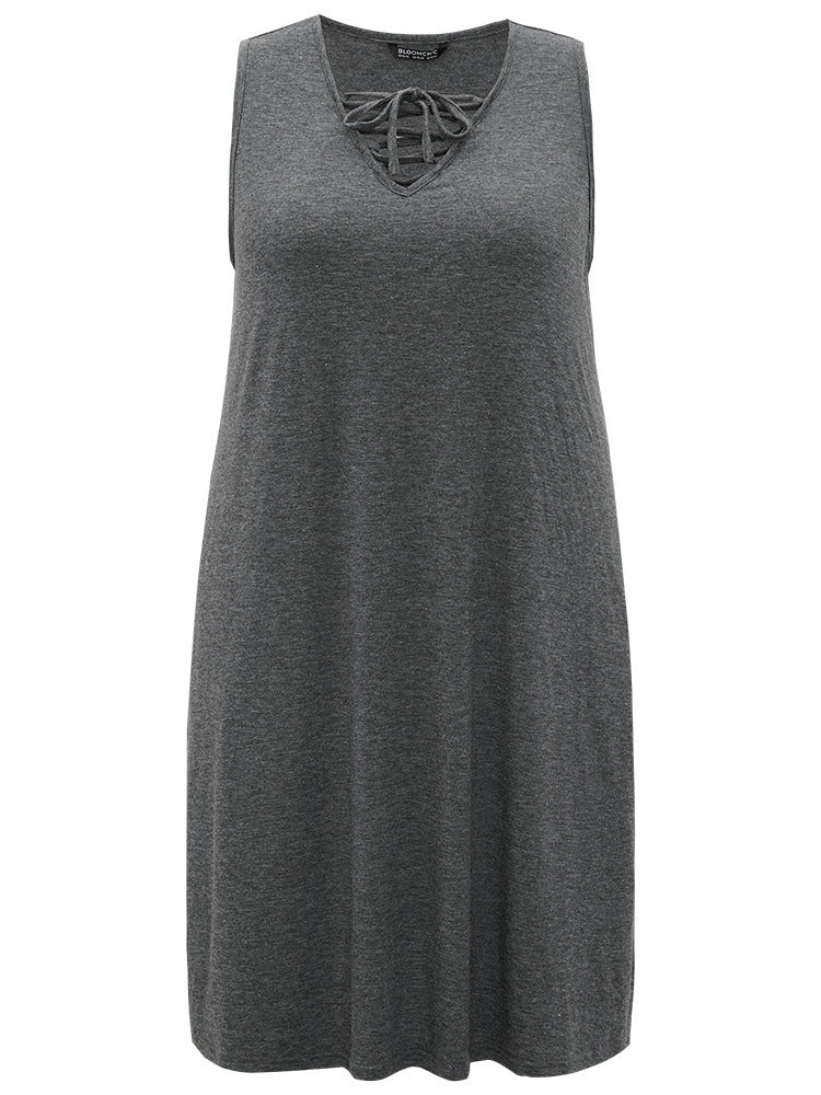 Plain Pocket Lace Up Sleeveless Dress