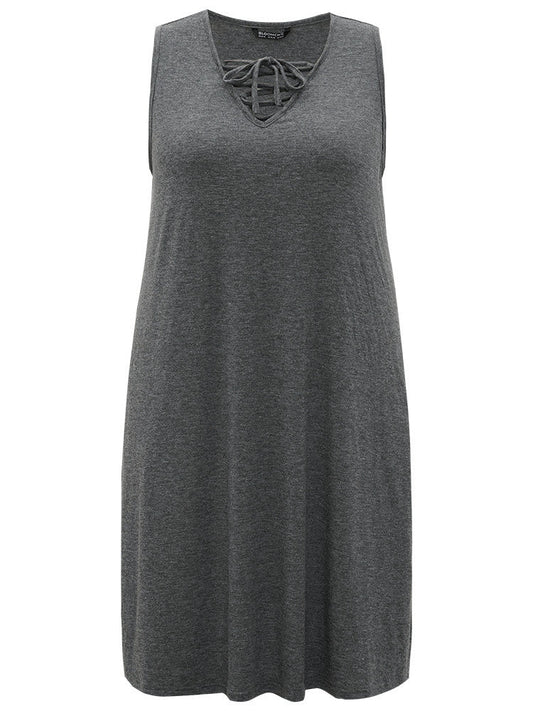 Plain Pocket Lace Up Sleeveless Dress