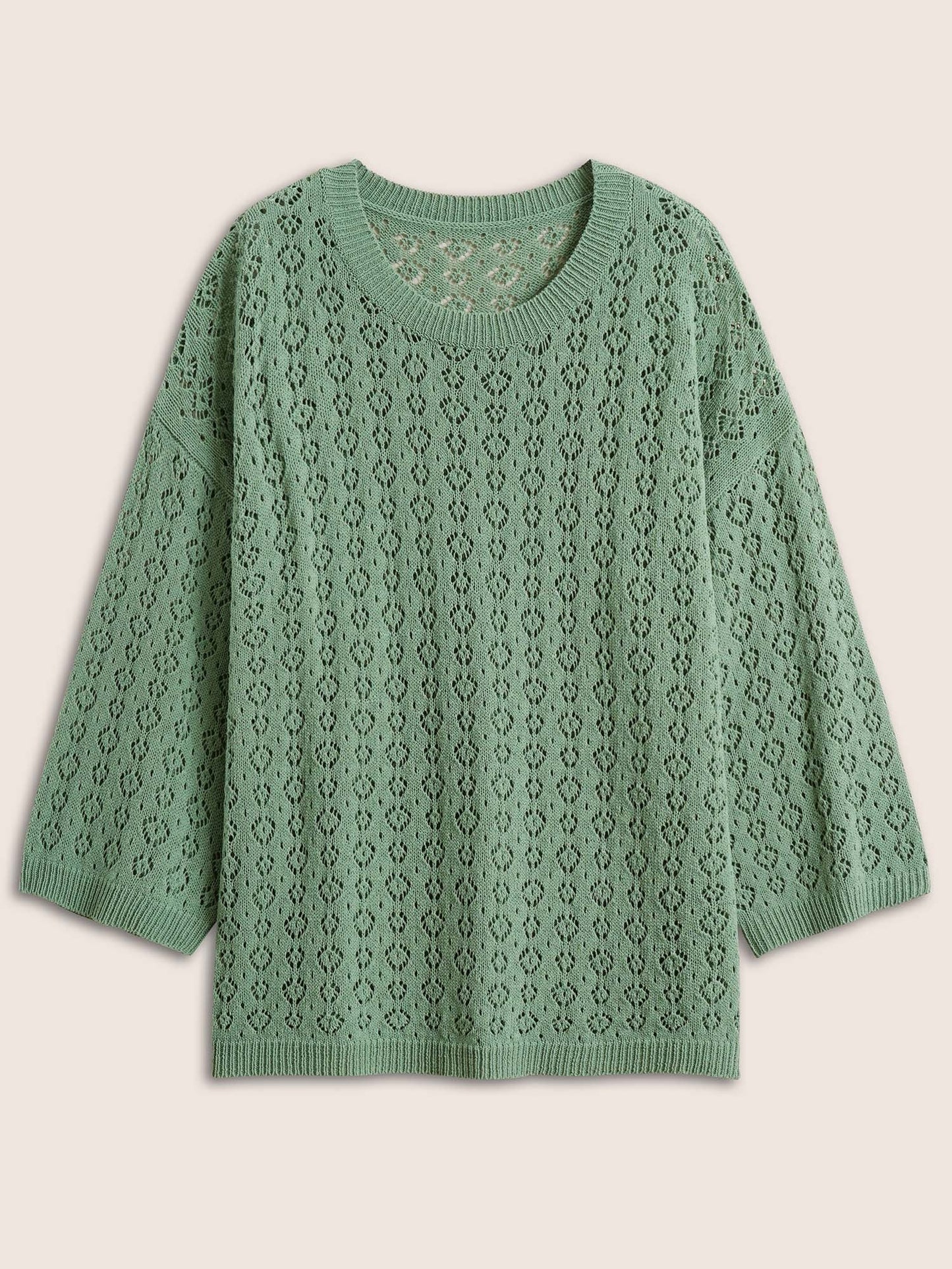 Solid Pointelle Knit Bell Sleeve Pullover