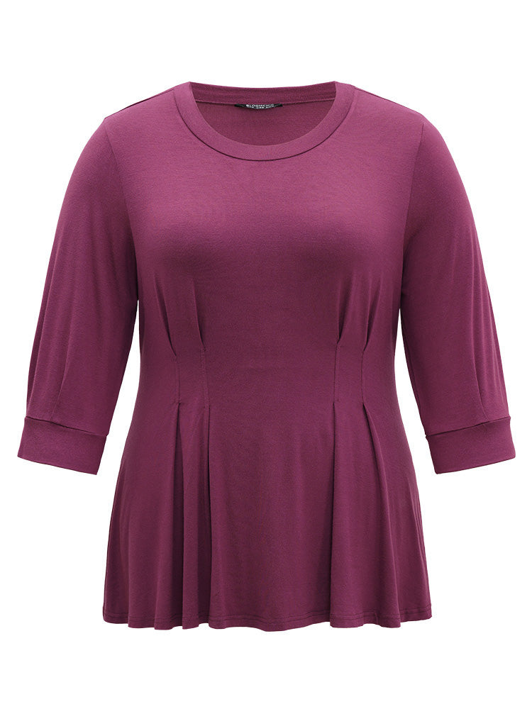 Plain Pleated Flutter Hem T-shirt