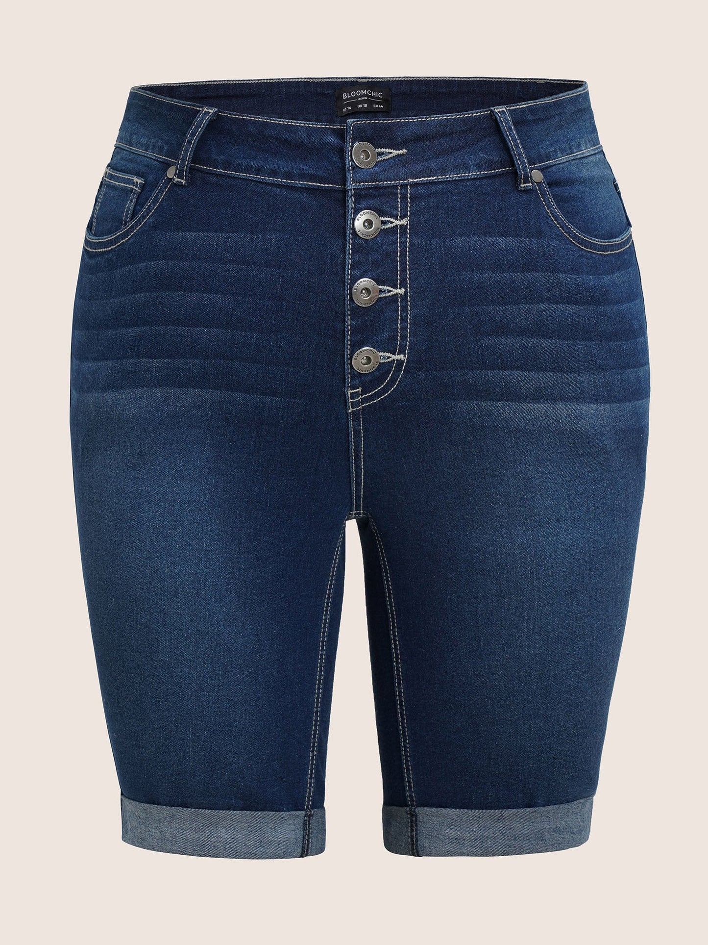 Button Fly Roll Hem Skinny Denim Shorts