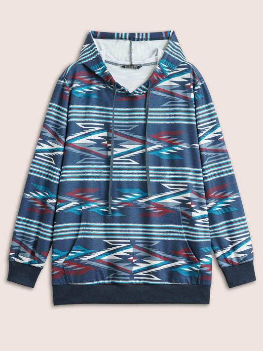 Bandana Print Hooded Drawstring Kangaroo Pocket Sweatshirt