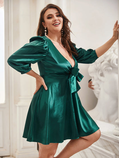 Tie Neck Flare Hem Dress