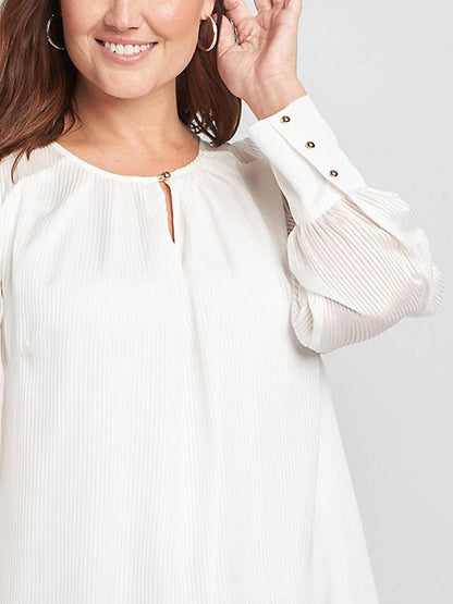 Ribbed Round Neck Elegant Blouse