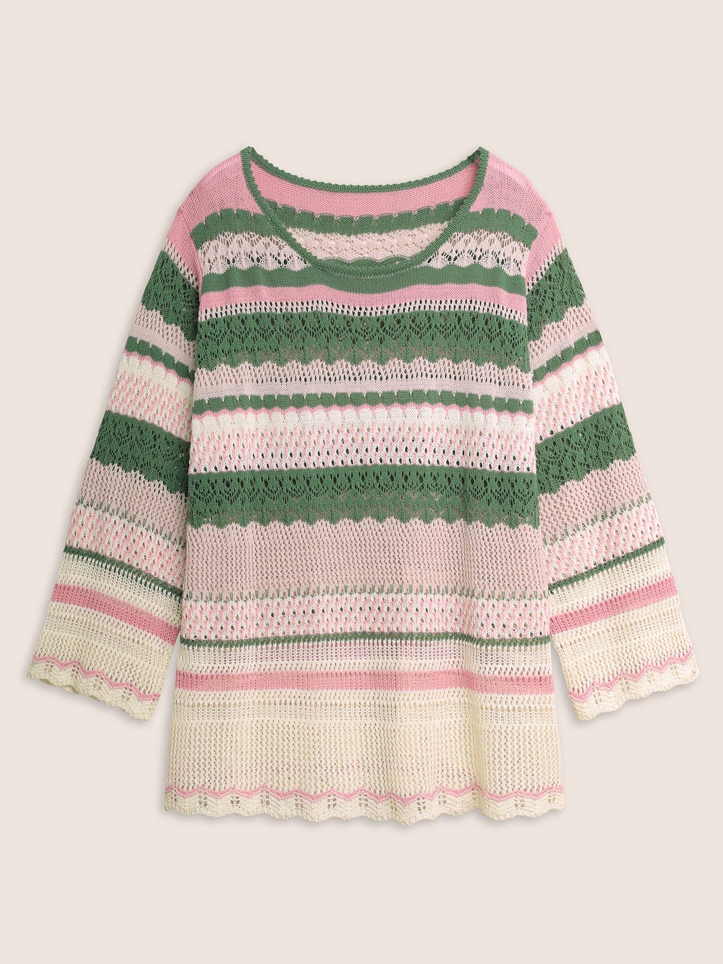 Contrast Striped Cut Out Bell Sleeve Pullover