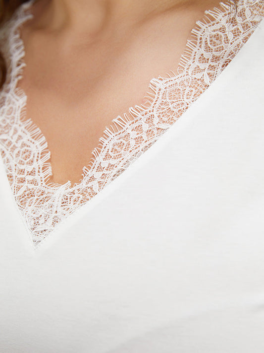 Plain Lace Puff Sleeve T-shirt