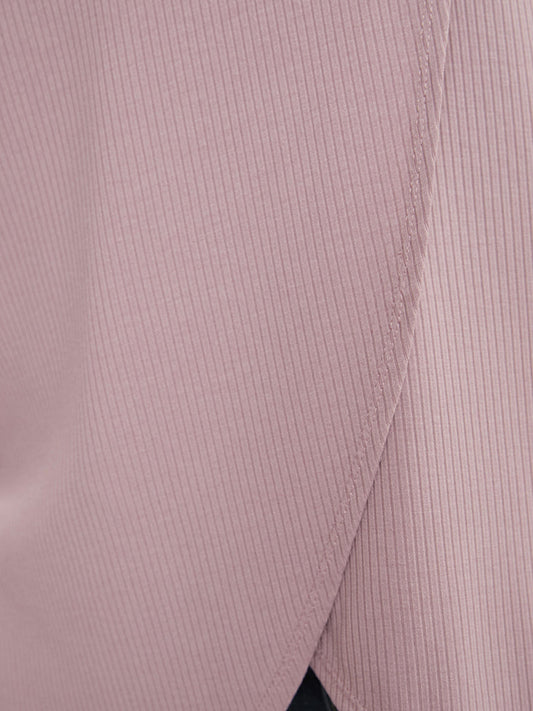 Solid Round Neck Asymmetrical Hem Rib Knit Tee