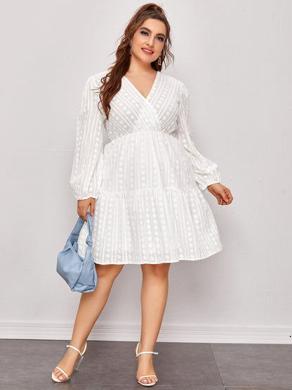 Embroidery Wrap Ruffle Hem Dress