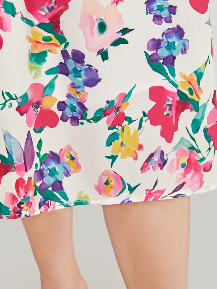 Floral Printed Pleated Pocket Flutter Hem Tank Dress