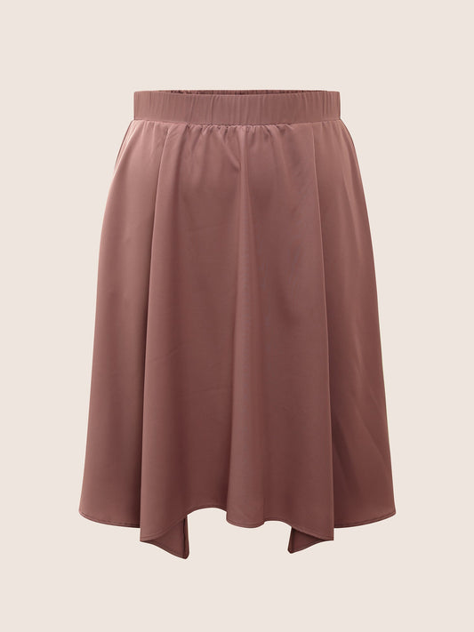 Plain Elastic Waist Hanky Hem Skirt