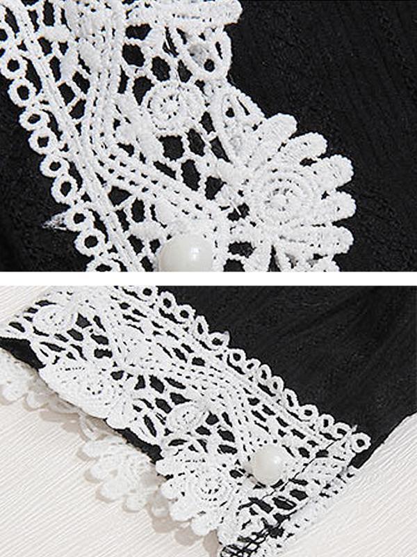 Lace Placket V-neck Blouse