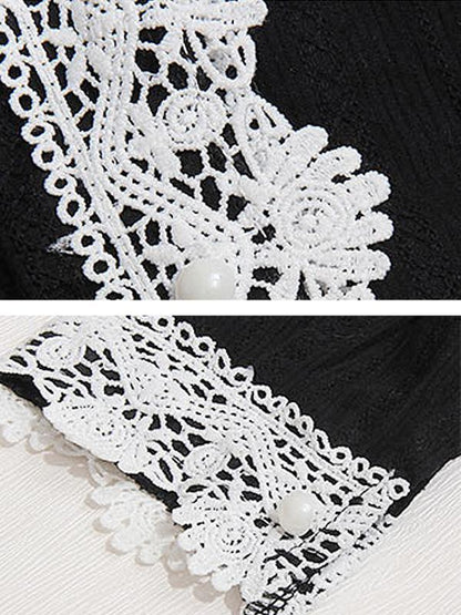 Lace Placket V-neck Blouse