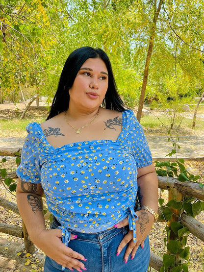 Ruched Knot Swiss Dot Top