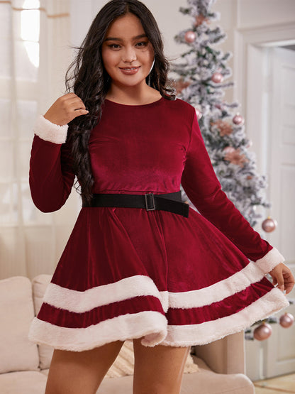 Fuzzy Trim Tiered Dress Without Belt