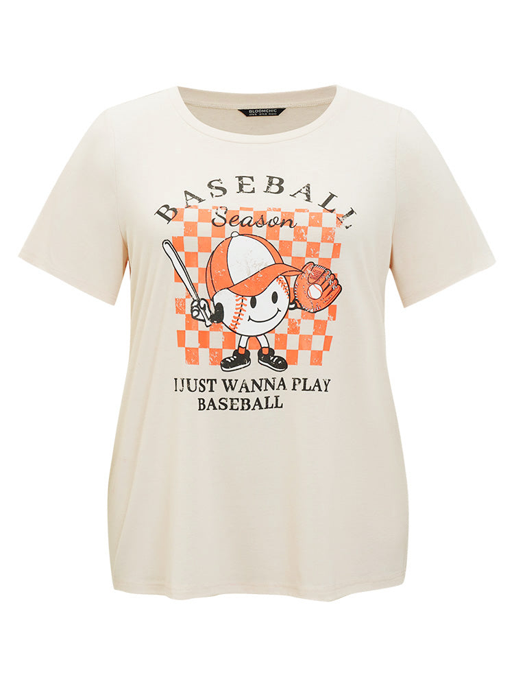 Cartoon & Letter Print Crew Neck Graphic T-shirt