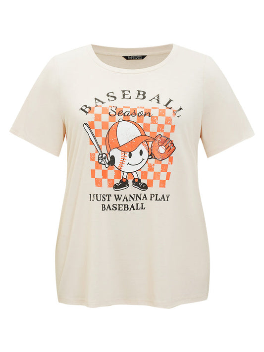 Cartoon & Letter Print Crew Neck Graphic T-shirt