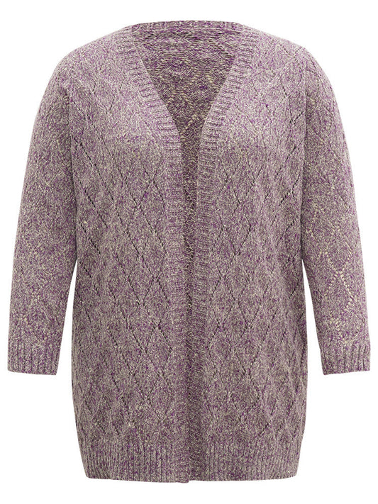 Heather Eyelet Open Front Plisse Cardigan