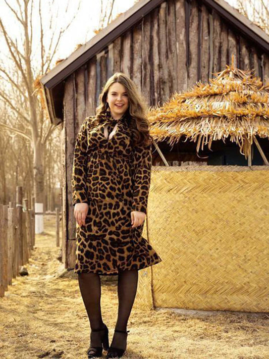 Leopard Tie Neck Dress