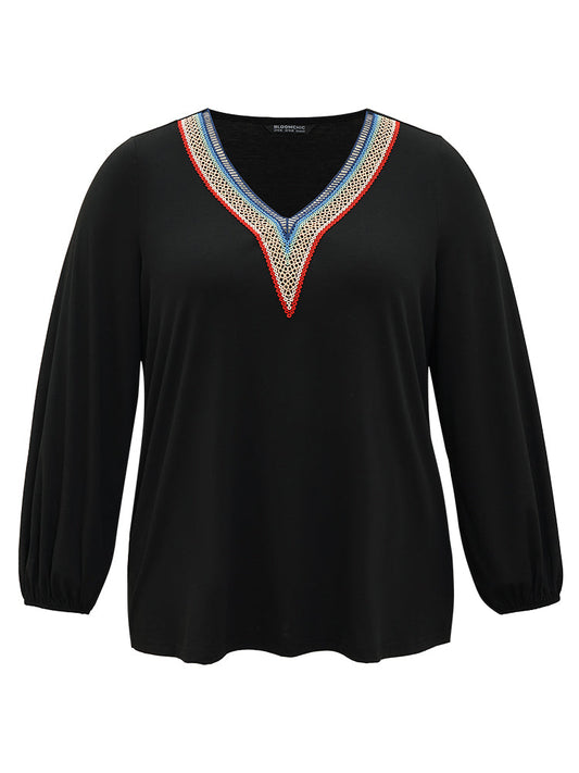 Contrast Webbing V Neck Elastic cuffs T-shirt