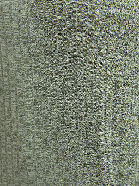 Plain Pocket Crew Neck Rib Knit Tee