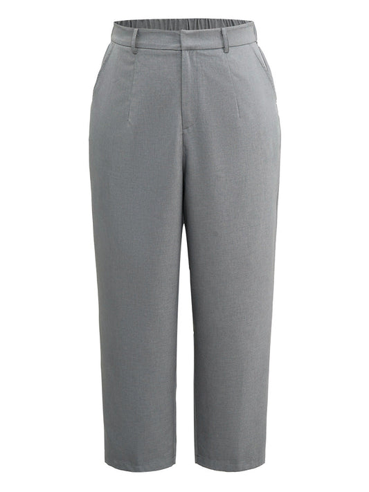 Plain Heather Texture Elastic Waist Pocket Pants