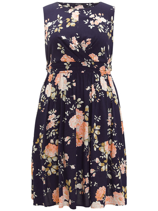 Floral Print Crossover Ruffle Hem Gathered Tank Dress