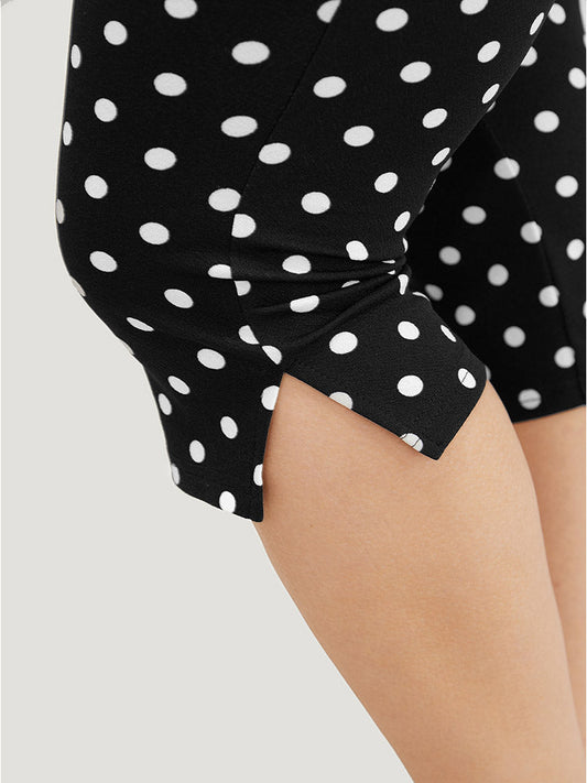 Polka Dot Skinny Split Hem Knee Leggings