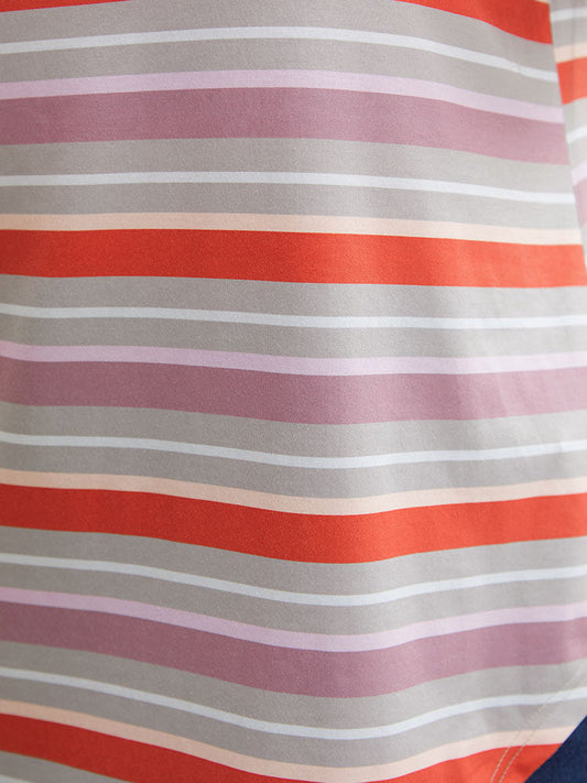 Striped Contrast V Neck Arc Hem Tank Top