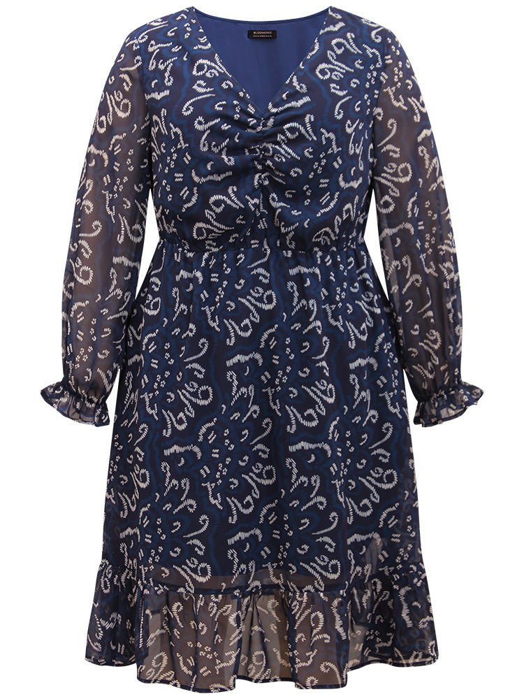 Geometric Pocket Ruched Mesh Dress