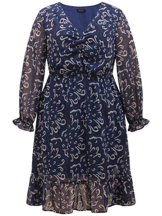 Geometric Pocket Ruched Mesh Dress