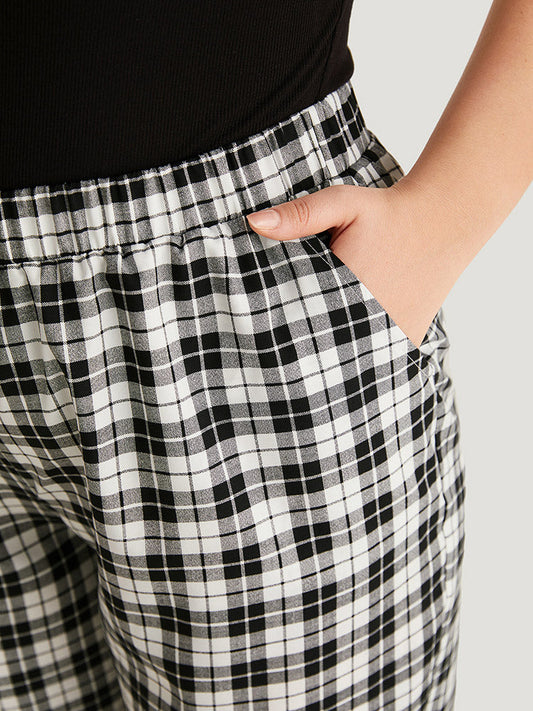Gingham Elastic Waist Pocket Pants