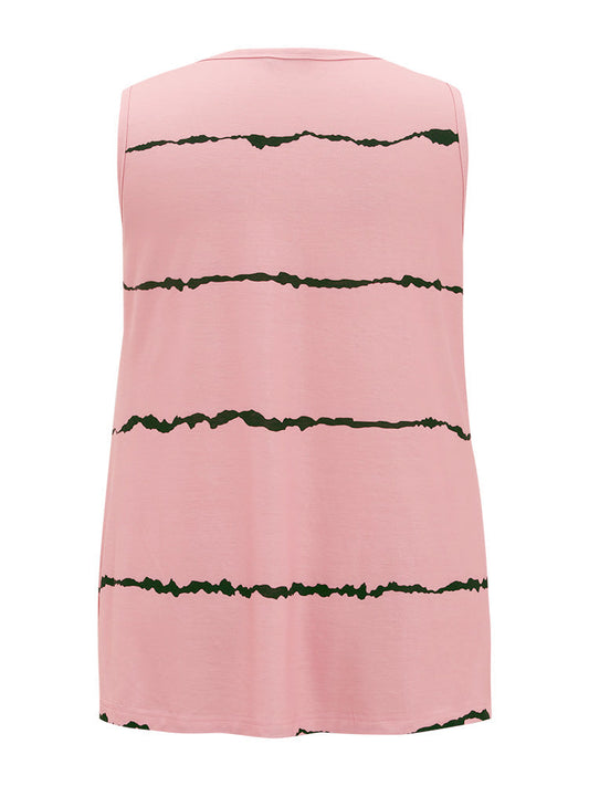 Striped Print Patched Pocket Tank Top