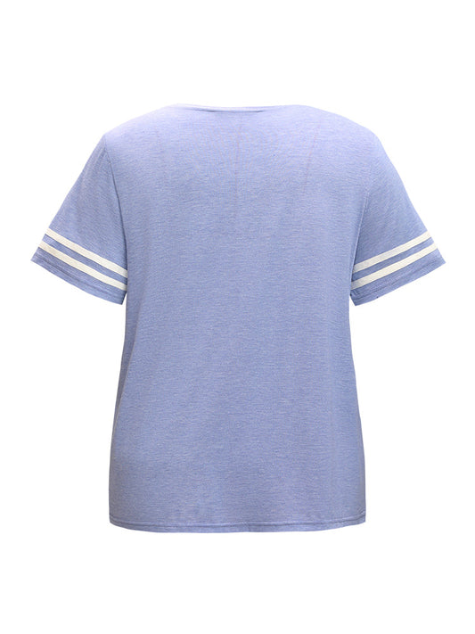 Floral & Letter Print Contrast Round Neck Sleep Top