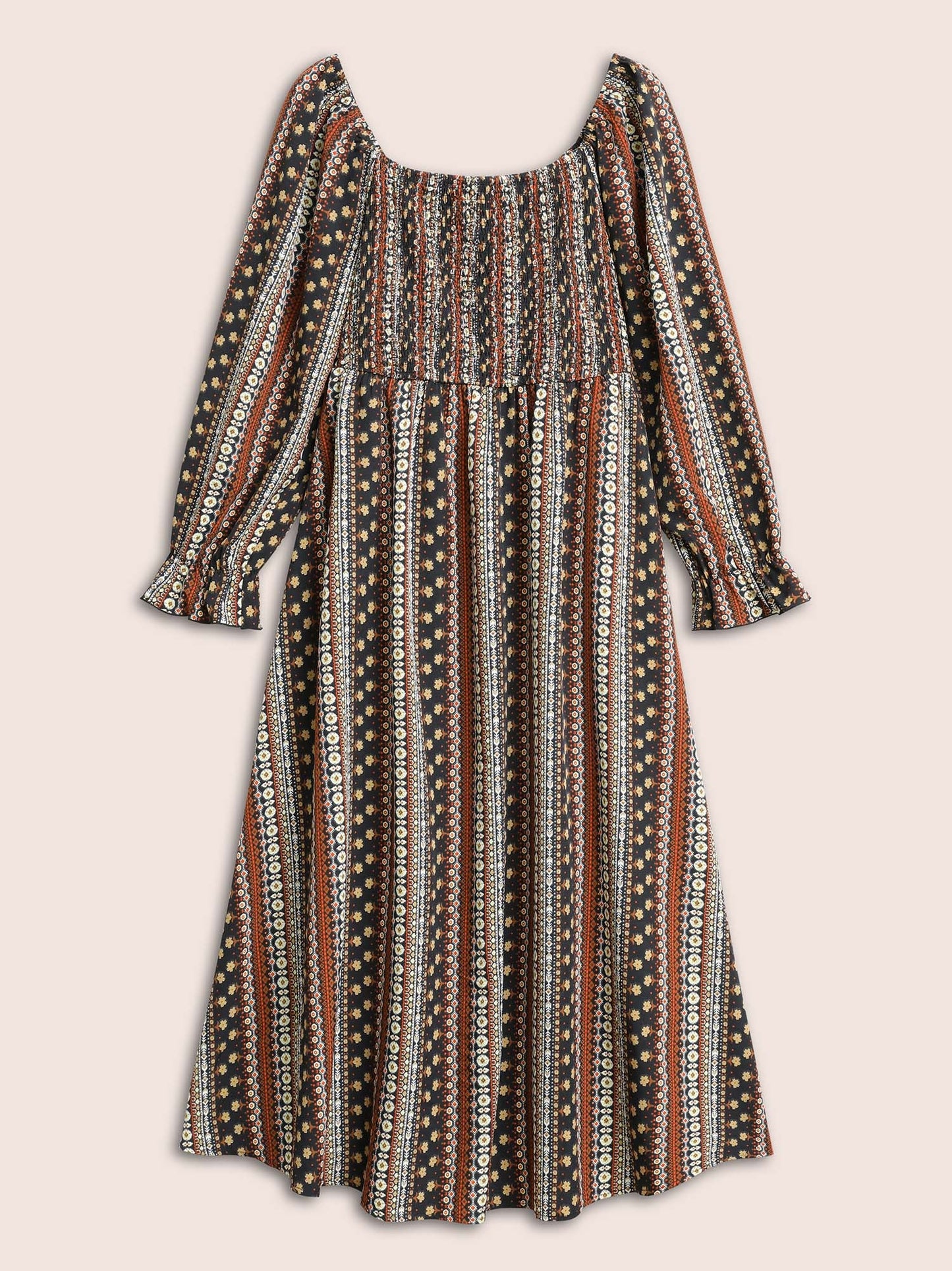 Bandana Print Square Neck Shirred Gathered Dress