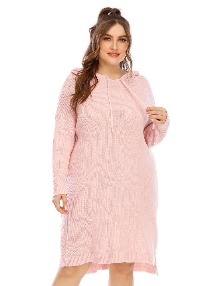 Solid Color Hooded Knit Dress
