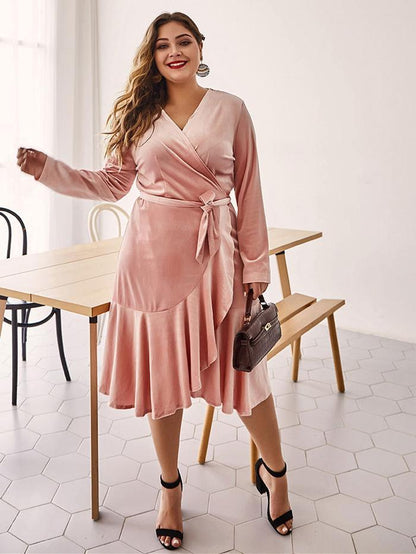 Velvet Ruffle Wrap Midi Drerss