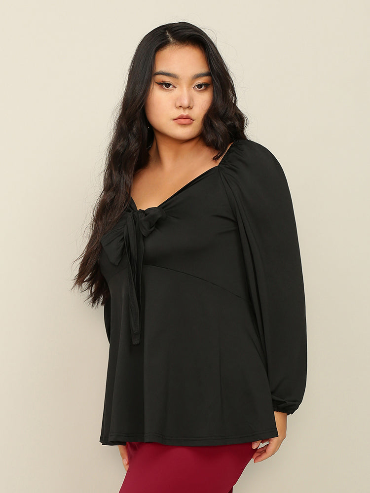 Bowknot Ruffle Long Sleeve Top