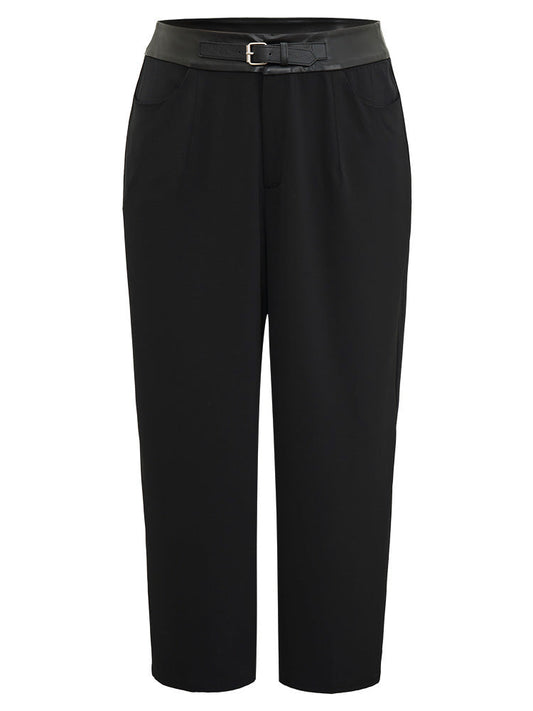 Static-Free PU Leather Buckle Detail Pants